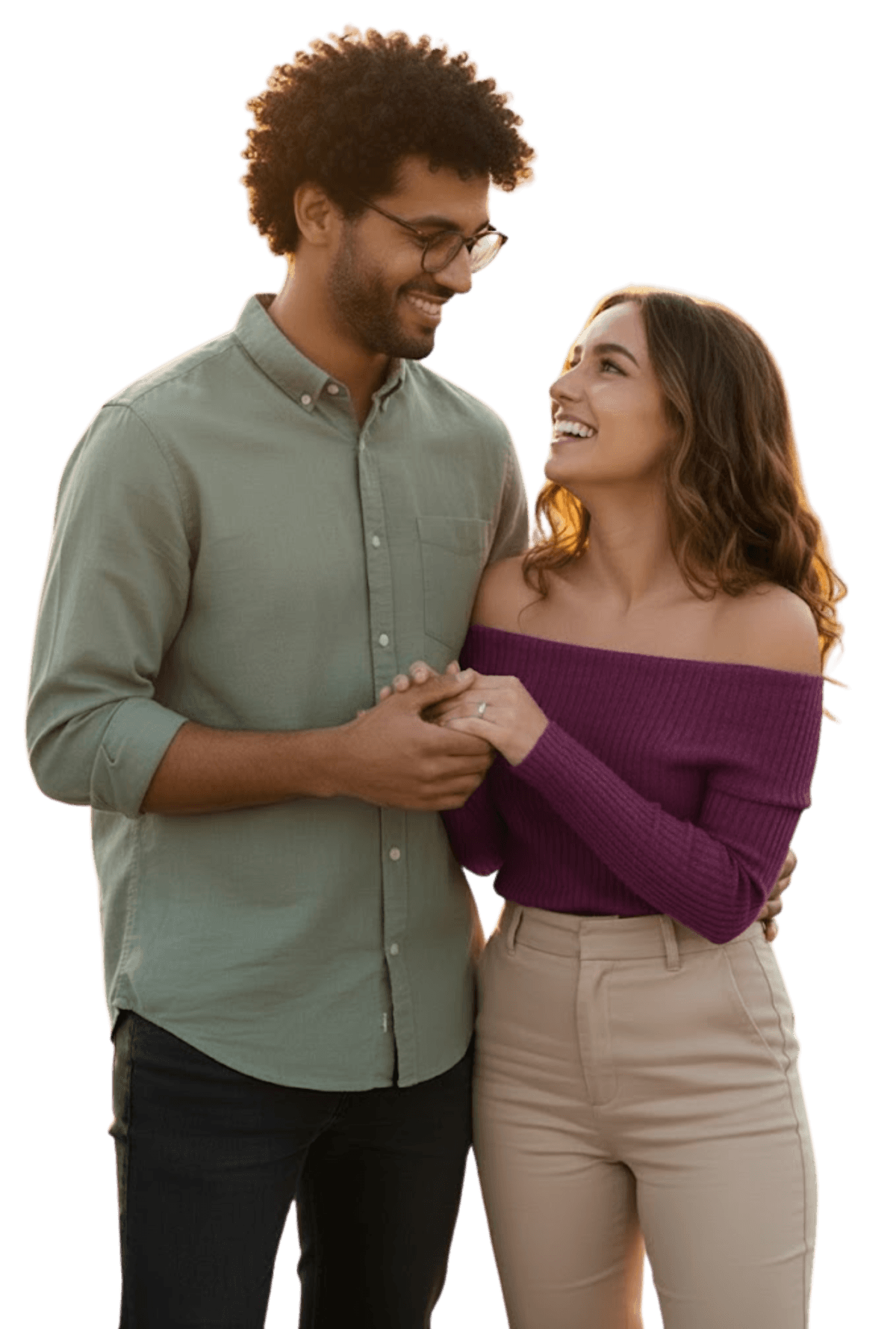 Couple smiling and holding hands